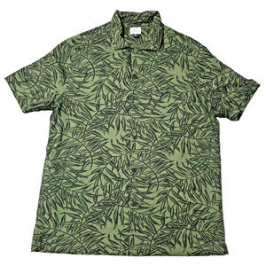 J.Crew Men's M Short Sleeve Seersucker Button Up Shirt Green Tropical Leaf J4789
